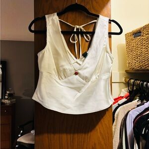 Wild Fable White Silky Tank with Tie Back